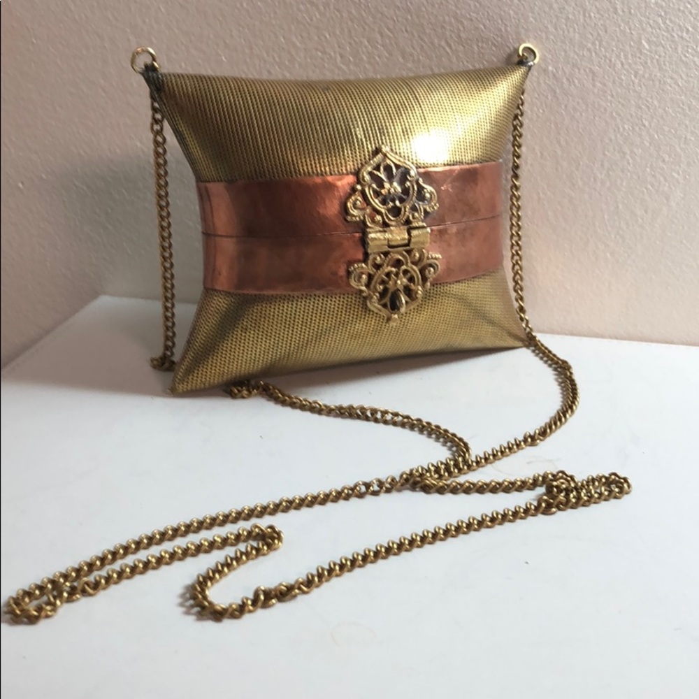 Vintage brass and Copper metal purse with chain